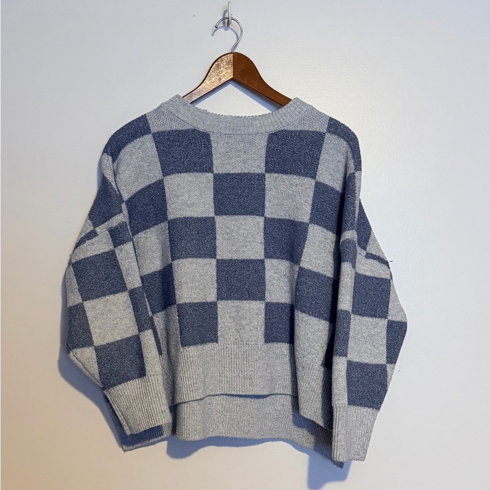 Sincerely Jules Blue and Gray Checkered Crewneck Sweater